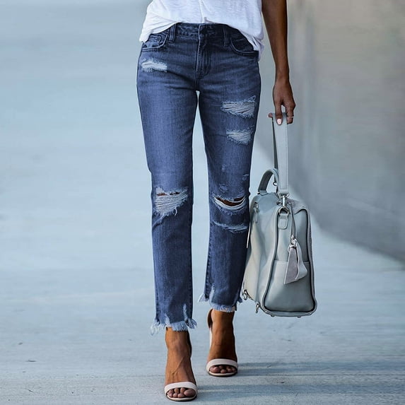 Awdenio Women's Jeans , Women Fashion Solid Pokets Slim-Fit Skinny Ripped Jeans Casual Pants On