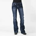 thumbnail image 1 of Awdenio Women's Jeans , Women Mid Waisted Embroidery Stretch Button Straight Full Length Pants On, 1 of 6