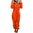 thumbnail image 1 of Awdenio Women's Jumpsuits Adult Onesie Cute Ear Hooded Solid Pajamas Zipper Long Sleeve Plush Jumpsuit, 1 of 6