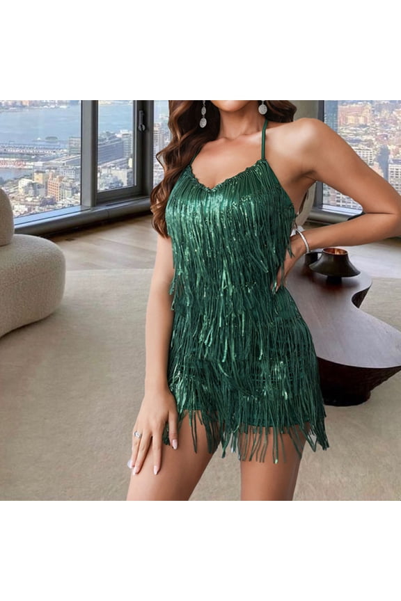 Women's Jumpsuits, Rompers & Overalls , Women's Elegant Fashion Backless Sequin Fringe Romper Shorts