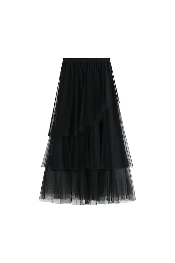 Women's Long Tulle Skirt , Women's Solid Color Irregular Mesh Skirt Ball Cake Skirt Half-length Skirt