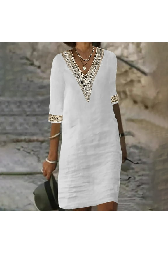 Women's Novelty Dresses Fashion Women Summer Casual V-Neck Solid Color Short Sleeve Dress