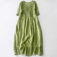thumbnail image 1 of Awdenio Women's Novelty Dresses Summer Women's Cotton Linen Solid Loose Short Sleeve V-Neck Dress, 1 of 3