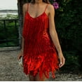 thumbnail image 1 of Awdenio Women's Novelty Dresses , Women's Fashion Suspender Crewneck Sequin Feather Sleeveless Solid Mini Dress, 1 of 9