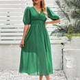 thumbnail image 1 of Awdenio Women's Plus Size Midi Dress Short Sleeve V Neck Smocked Flowy A-Line Boho Wedding Party Dresses, 1 of 7