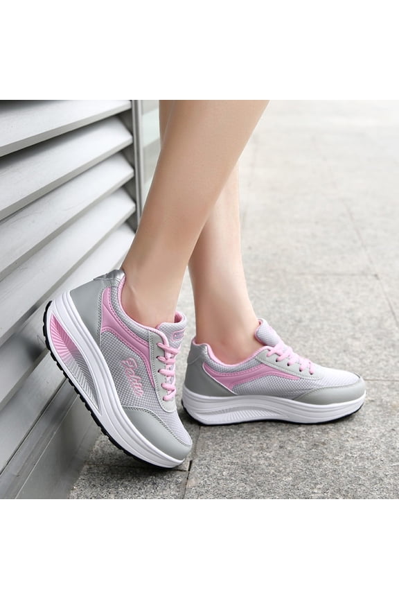 Women's Running Shoes , Fashion Women Mesh Heightening Shoes Soft Bottom Rocking Shoes Sneakers