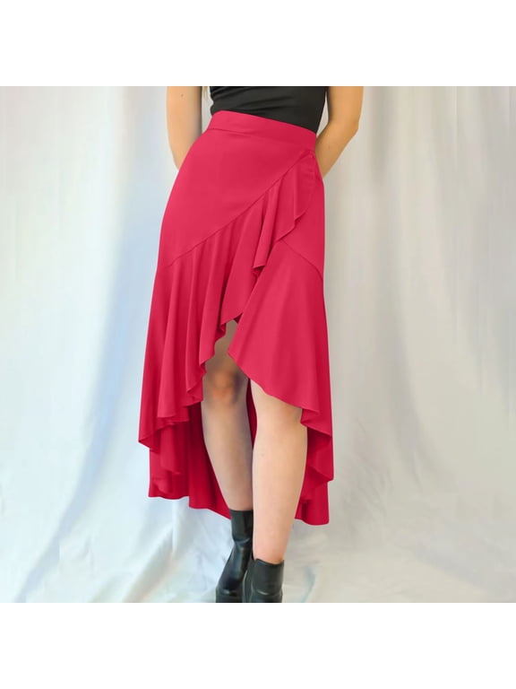 Women's Skirts High Low Skirts Asymmetrical Flowy Skort Dance Maxi with Underneath Elastic High Waisted Ruffle Casual