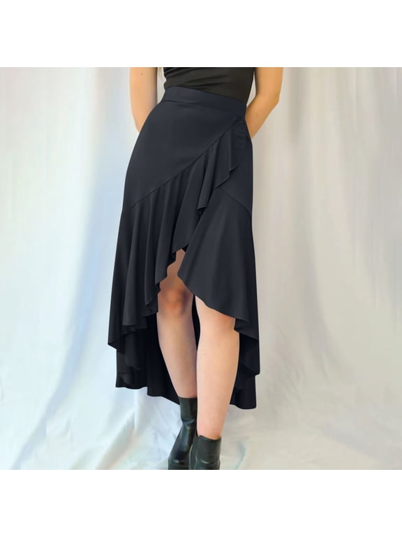 Women's Skirts High Low Skirts Asymmetrical Flowy Skort Dance Maxi with Underneath Elastic High Waisted Ruffle Casual