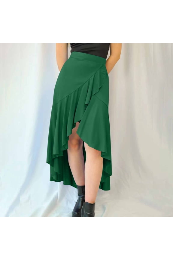 Women's Skirts High Low Skirts Asymmetrical Flowy Skort Dance Maxi with Underneath Elastic High Waisted Ruffle Casual