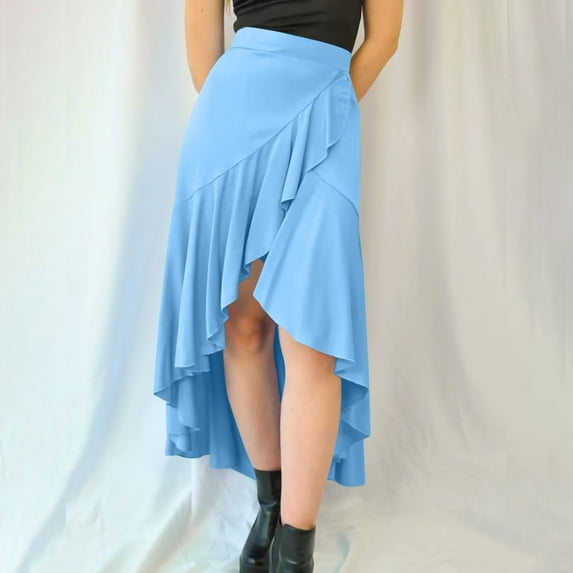 Awdenio Women's Skirts High Low Skirts Asymmetrical Flowy Skort Dance Maxi with Underneath Elastic High Waisted Ruffle Casual