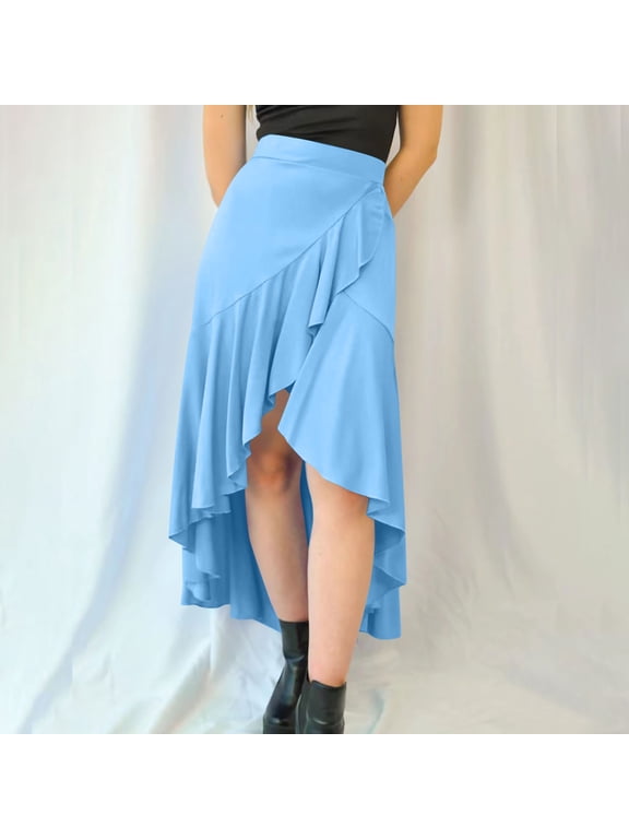 Women's Skirts High Low Skirts Asymmetrical Flowy Skort Dance Maxi with Underneath Elastic High Waisted Ruffle Casual