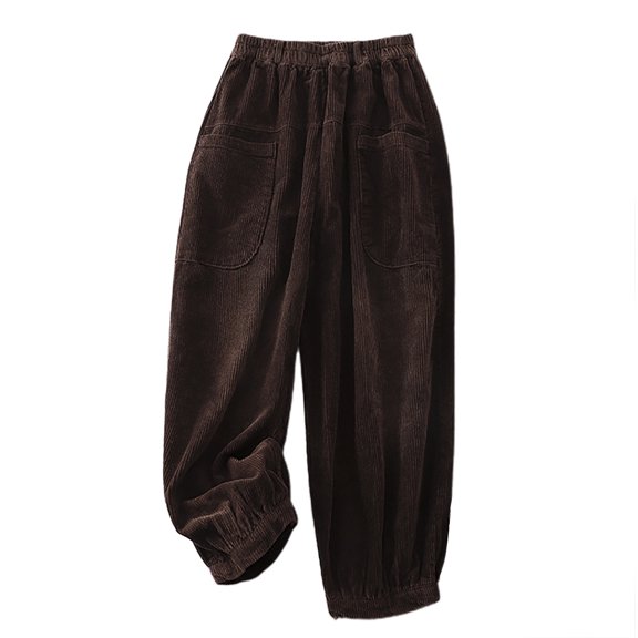 Awdenio Women's Solid Color Corduroy Pants High Waist Straight Tube Full Length Joggers Lounge Trousers With Pockets