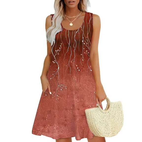 Awdenio Women's Summer Dresses Beach Casual Sleeveless V-neck Floral Print Tank Loose Sundress