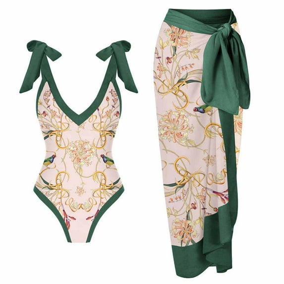 Awdenio Women's Swimsuits & Cover Ups, Women's Swimwear One-piece Swimsuit Bikini Lace Up Swimsuit Long Skirt Chiffon Two-piece Set