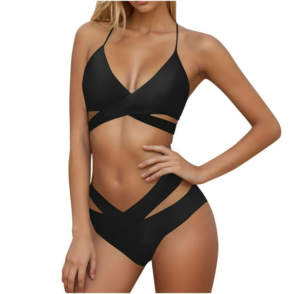 Awdenio Women's Swimwear High Waist Bikini Set Halter Bow Tie Twist Tummy Control Bathing Suits High Leg Two Piece Swimsuits