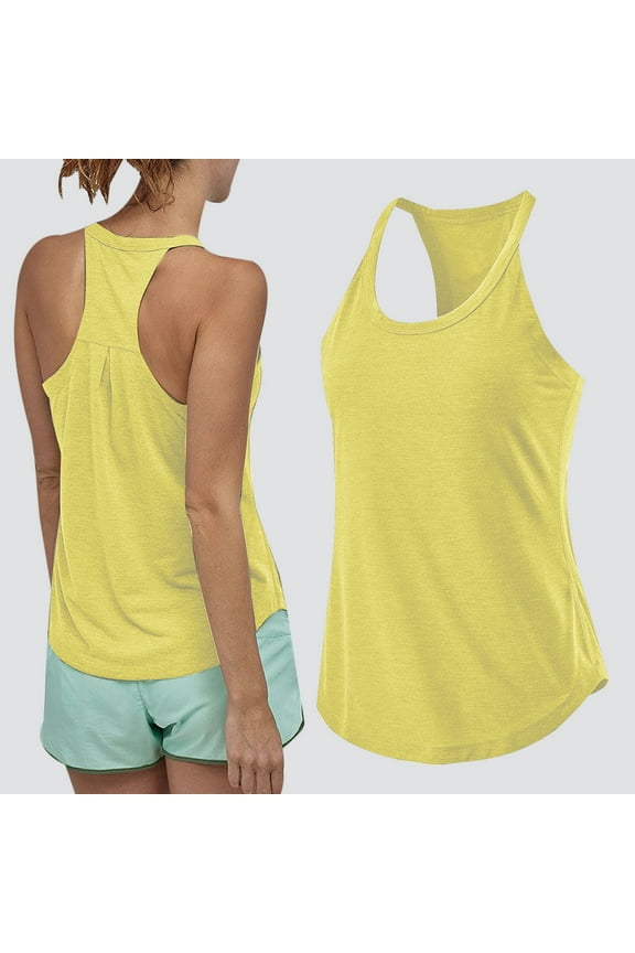 Women's T-Shirts , Women Summer Stylish Round Neck Women Short Sleeves Top Hanger I-shaped Camisole Back Fold External Yoga Exercise Vest