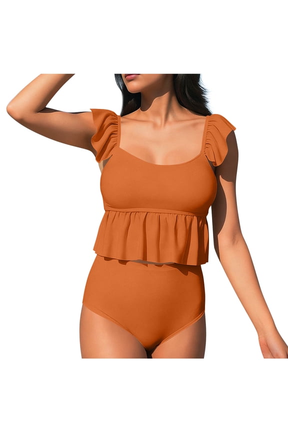 Women's Tankini Swimsuits Two Piece Tummy Control Bathing Suit Ruched Ruffle Swimwear Top with Bottom
