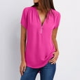 thumbnail image 1 of Awdenio Women's Tunics , Women's Summer Short Sleeve Zip Casual Tunic V-Neck Rollable Blouse Tops, 1 of 6