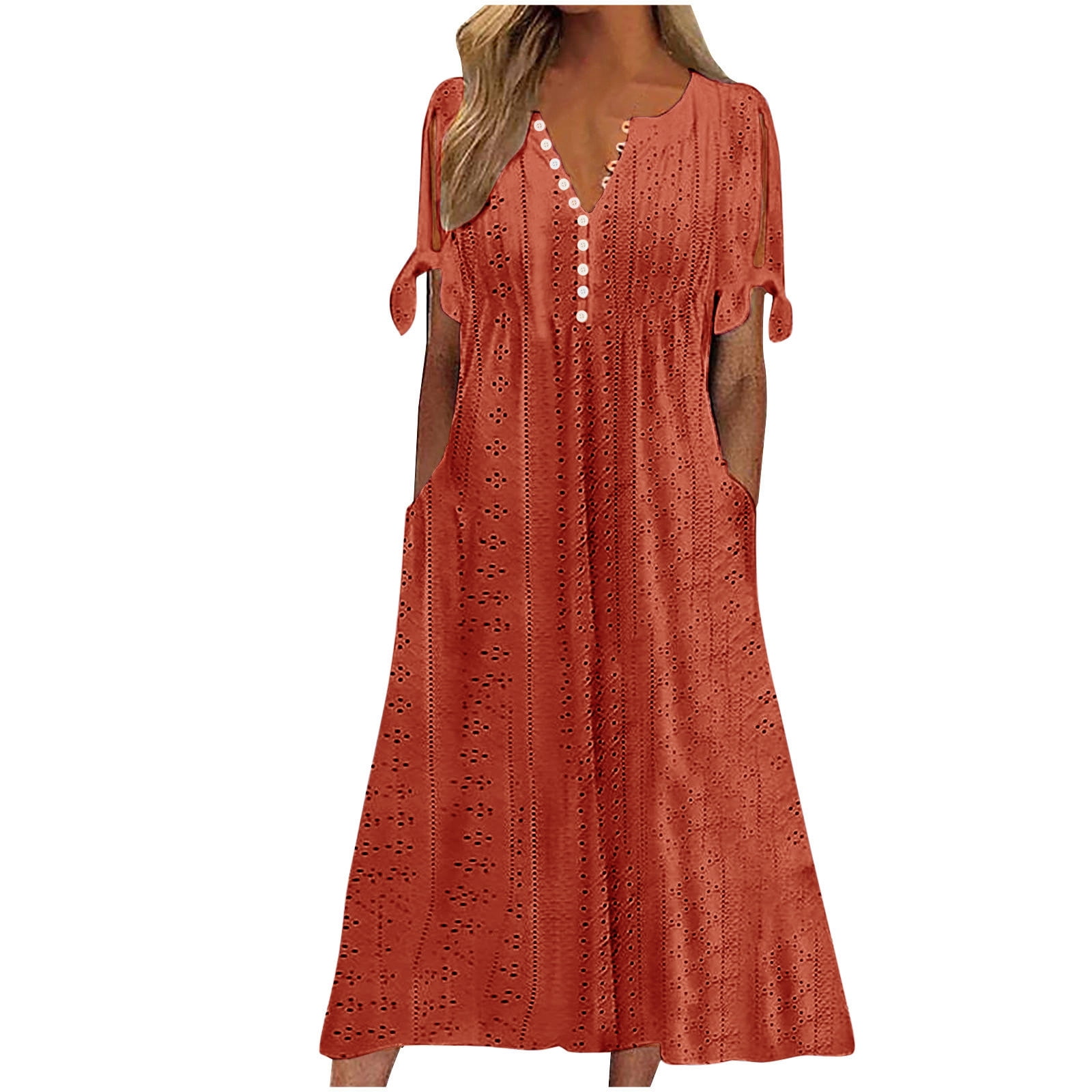Awdenio Women's Wear to Work Dresses, Fashion Women Summer Casual V-Neck Short Sleeve Button Long Dress,Size 2XL
