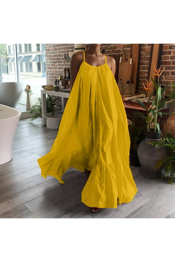 Women's formal Dresses Fashion Casual Strap Dress Pocket Loose Backless Big Dress