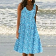 Awdenio Womens 2024 Summer Spring Dresses, Women's Summer Print Dress Short Sleeve Crew-Neck Loose Dress Beach Dress Sun Dress Ruffled Flowy Midi Dress