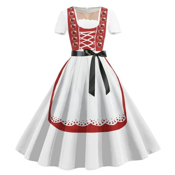 Awdenio Womens Dresses, Women's Casual Loose Short Sleeve Loose Dress Oktoberfest Print Classic Print Dress