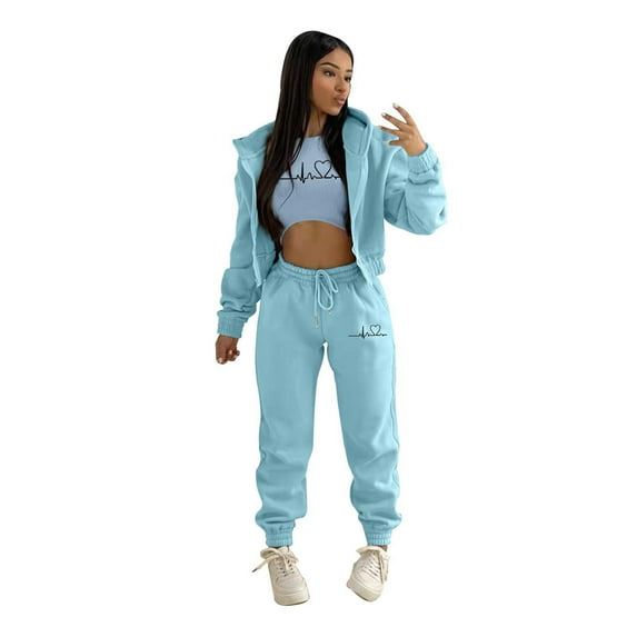Awdenio Womens Fall Fashion Christmas Printing Long Sleeve Hoodies Sweaters Vest Sweatpants 3 Pieces Valentine's Day