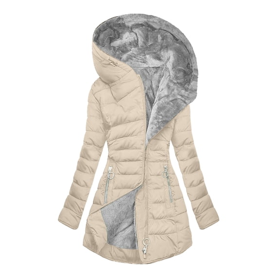 Awdenio Womens Fall Fashion Fleece Lined Long Down Jacket Winter Coats Warm Thicken Puffer Jacket Solid Color Thermal