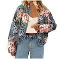thumbnail image 1 of Awdenio Womens Fall Fashion Floral Quilted Jackets Cropped Reversible Open Front Lightweight Short Padded Puffer Coat, 1 of 6