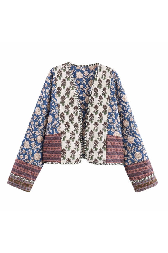 Womens Fall Fashion Quilted Jacket Cardigan Lightweight Floral Print Open Front Padded Puffer Jackets