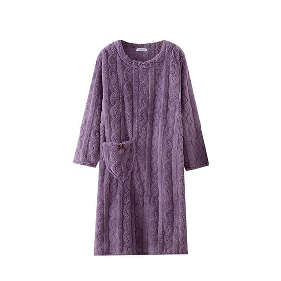 Awdenio Womens Fall Fashion , Women Flannel Nightgown Homewear Solid Thickened Long Bathrobe Solid Christmas with Pockets