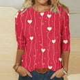 thumbnail image 1 of Awdenio Womens Fashion Tops, Women's Fashion Three Quarter Sleeve Retro Round Neck Valentine's Day Heart Pattern Print Loose Tops Blouse, 1 of 4