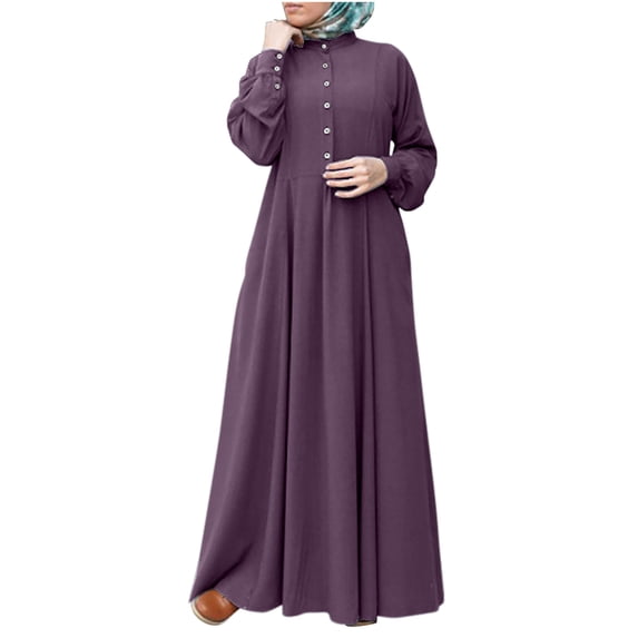 Awdenio Womens Flowy Long Sleeve Dresses on Sale Women's Fashion Round Neck Loose Long Sleeve Solid Ankle-length Dress Long Dress