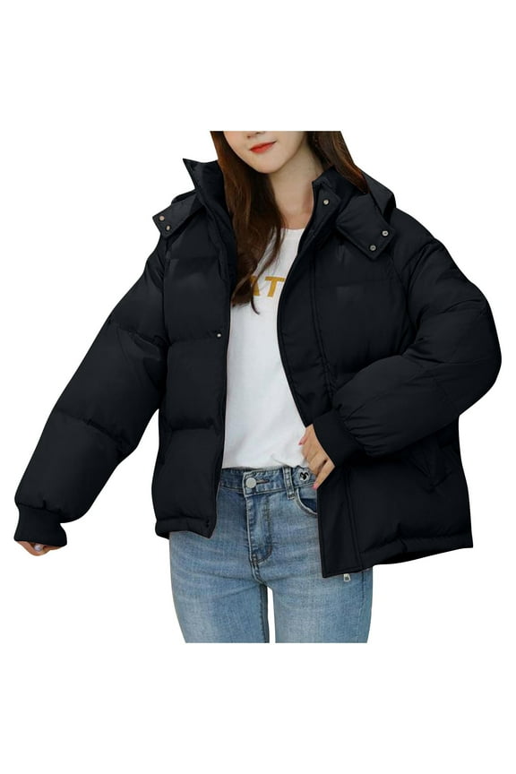 Women's Hooded Quilted Puffer Jacket Short Padded Warm Winter Outerwear