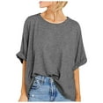 thumbnail image 1 of Awdenio Womens Lounge Tops Ladies Oversized T-Shirt Summer Casual Loose Fit 5/4 Sleeve Short Sleeve Solid Macaron Color Loose Tee Tops, Size S-3XL, 1 of 8