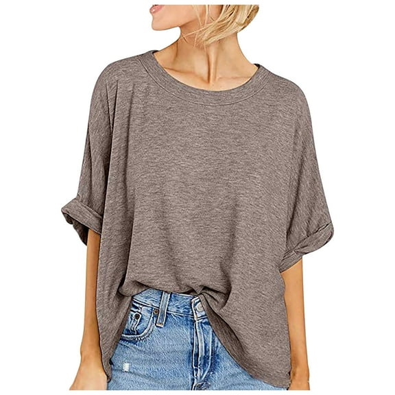 Awdenio Womens Lounge Tops Ladies Oversized T-Shirt Summer Casual Loose Fit 5/4 Sleeve Short Sleeve Solid Macaron Color Loose Tee Tops, Size S-3XL