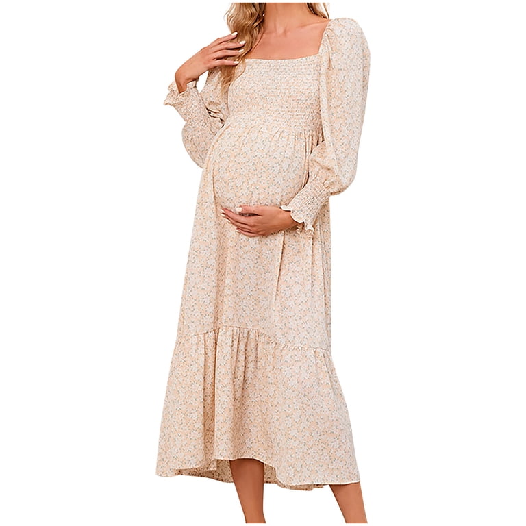KIHOUT Awdenio Womens Maternity Dresses Ladies Pregnant Casual Sexy Fashion Small Floral Printing Chiffon Collar Long Sleeve Long Dress, Women's, Size KIHOUT Awdenio Womens Maternity Dresses Ladies Pregnant Casual Sexy Fashion Small Floral Printing Chiffon Collar Long Sleeve Long Dress, Women's, Size