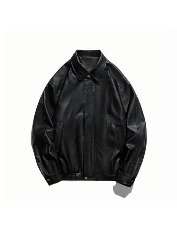 Womens Oversized Leather Jackets Mens Faux Leather Jacket 90s Vintage Biker Racing Moto Jackets,Size M