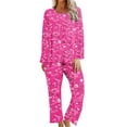 thumbnail image 1 of Awdenio Womens Pajamas Printing Round Neck Short Sleeve Sleepshirt And Pants Sets Loungewear Pajamas With Pockets, 1 of 6