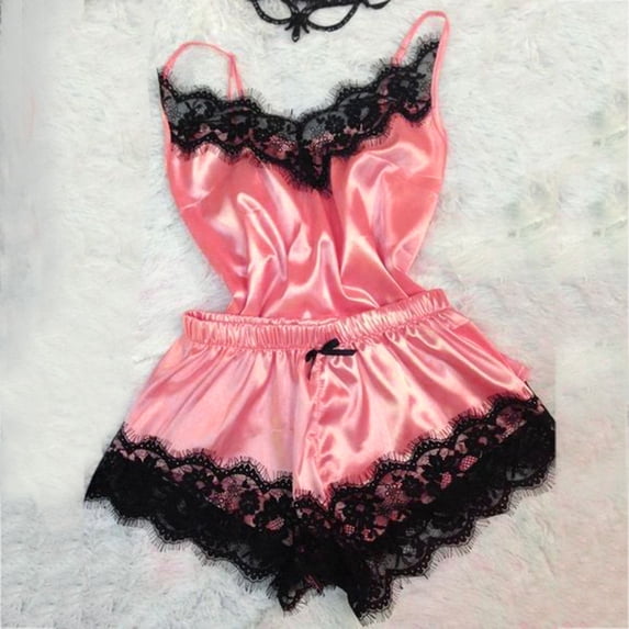 Awdenio Womens Pajamas Sets Clearance, Fashion Sexy Lace Sleepwear Temptation Underwear Nightdress Halter Top Shorts Two-piece Set