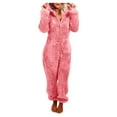 thumbnail image 1 of Awdenio Womens Pajamas Sets , Long Sleeve Hooded Cute Jumpsuit Pajamas Casual Winter Warm Plush Solid Zipper Rompe Sleepwear Loungewear, 1 of 5