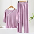 thumbnail image 1 of Awdenio Womens Pajamas Sets ,Women's Fashion Round Neck Solid Color Casual Tops Outing Pajama Set Long Pants Sets, 1 of 4