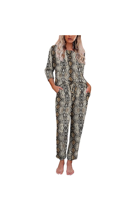 Awdenio Womens Pajamas Tie-Dyed Winter Elegant Home Suit Long Sleeve Trousers Split Pajam