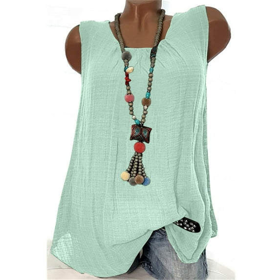 Awdenio Womens Sleeveless Tank Top , Women's Summer Solid Color Casual Tank Tops Loose Fit Pleated Round Neck Sleeveless Tops