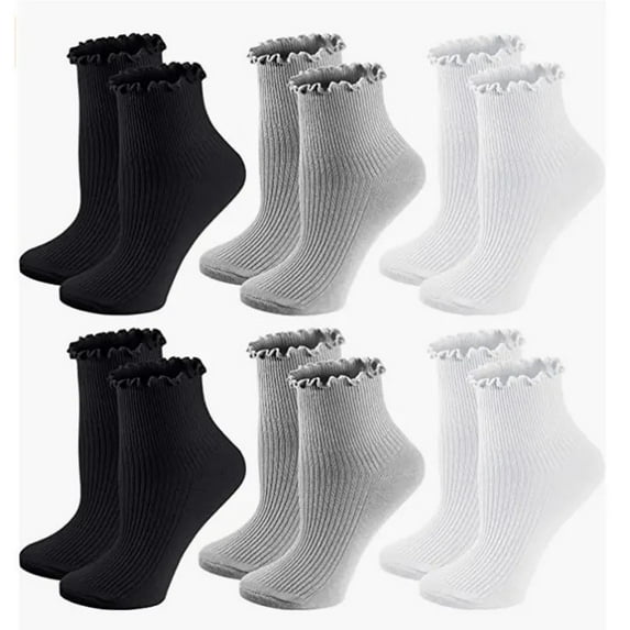 Awdenio Womens Socks, Ruffle Turn-Cuff Casual Ankle Socks Breathable Cool Knit Cotton Lettuce Crew Frilly Sock 6 Pack