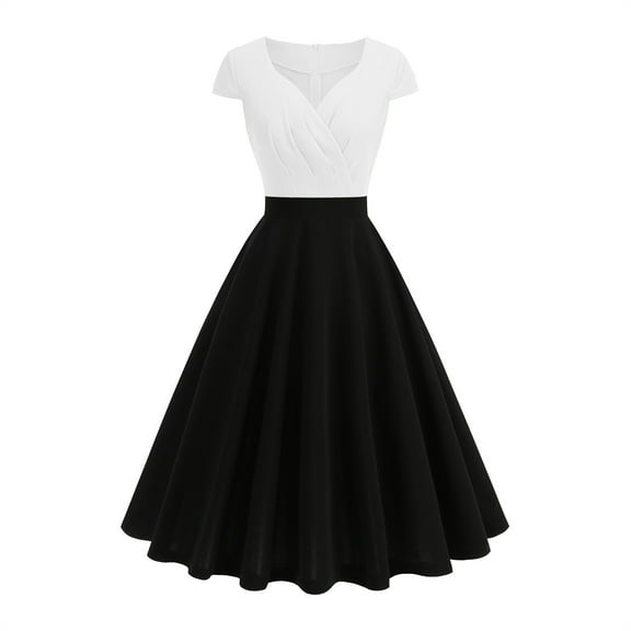 Awdenio Womens Spring Dresses Vintage Dresses Short Sleeves Cocktail Swing Dress Wrap Top Dress with Pockets