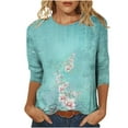 thumbnail image 1 of Awdenio Womens Spring Shirts Ladies Fashion Printed Loose T-shirt 3/4 Sleeves Blouse Round Neck Casual Tops, 1 of 5