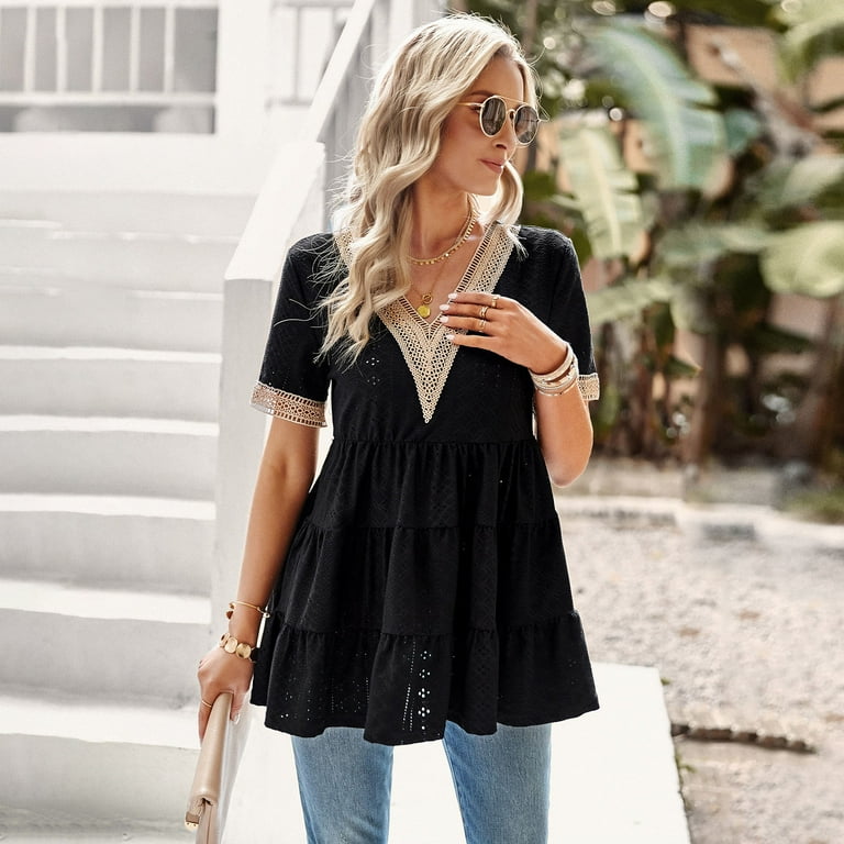 Awdenio Womens Summer Short Sleeve Tunic Tops Loose Fit Flowy T Shirts on Sale Women s Fashion Casual Spring And Summer V Neck Short Sleeve Blouse Tops Walmart