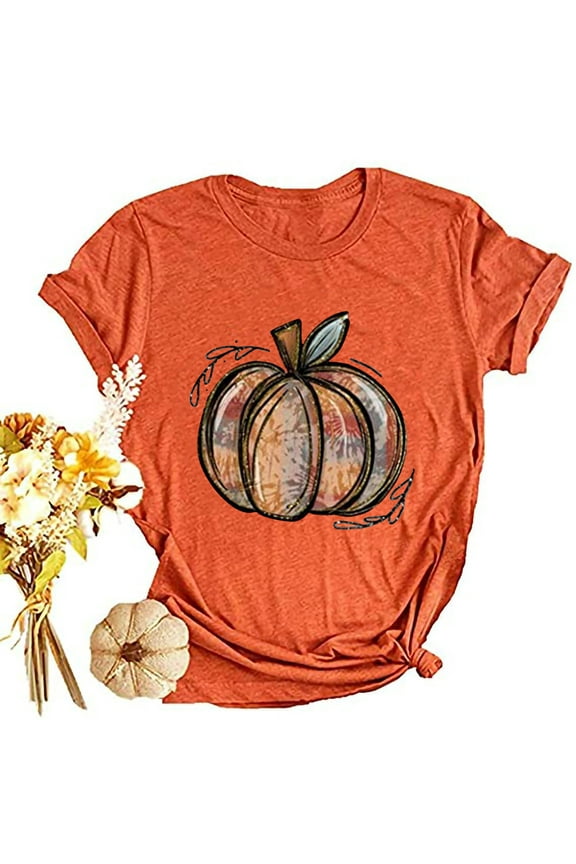 Awdenio Womens Summer Short Sleeve Tunic Tops Loose Fit Flowy T-Shirts on Sale Women's Pumpkin Shirt Women Plaid Leopard Graphic Tees Funny Cute Short Sleeve Fall Shirt Thanksgiving Gift Tops