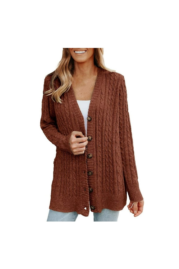Womens Sweaters , Fashion Women's Winter Solid Color Casual Long Sleeved Knitted Sweater Jacket Cardigan Top